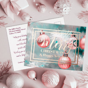 Elegante Teal-Roségold-Weihnachten modern Folien Feiertagspostkarte