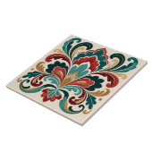 Elegante Teal-Rote Ornamentale Blüte Fliese (Seite)