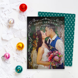 Elegante Teal-Schriftrollen Hochzeit Neujahrsfoto Feiertagskarte