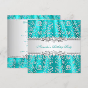 Elegante Teal Silber-Spitzen-Diamant-Overlay-Party Einladung