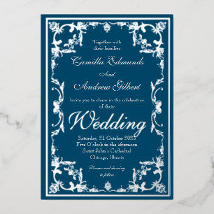Elegante Teal-Silber-Verzierung Hochzeit Grenze Folieneinladung