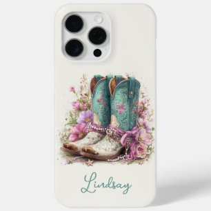 Elegante Teal-Stiefel mit Blumen monogrammiert Case-Mate iPhone Hülle