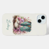 Elegante Teal-Stiefel mit Blumen monogrammiert Case-Mate iPhone Hülle (Rückseite (Horizontal))