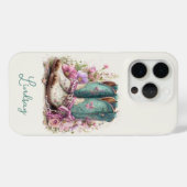 Elegante Teal-Stiefel mit Blumen monogrammiert Case-Mate iPhone Hülle (Rückseite (Horizontal))