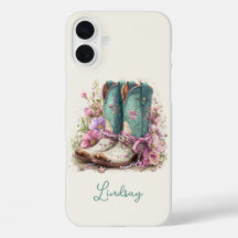 Elegante Teal-Stiefel mit Blumen monogrammiert