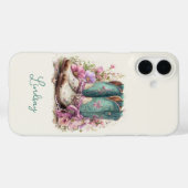 Elegante Teal-Stiefel mit Blumen monogrammiert Case-Mate iPhone Hülle (Rückseite (Horizontal))