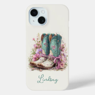 Elegante Teal-Stiefel mit Blumen monogrammiert Case-Mate iPhone Hülle