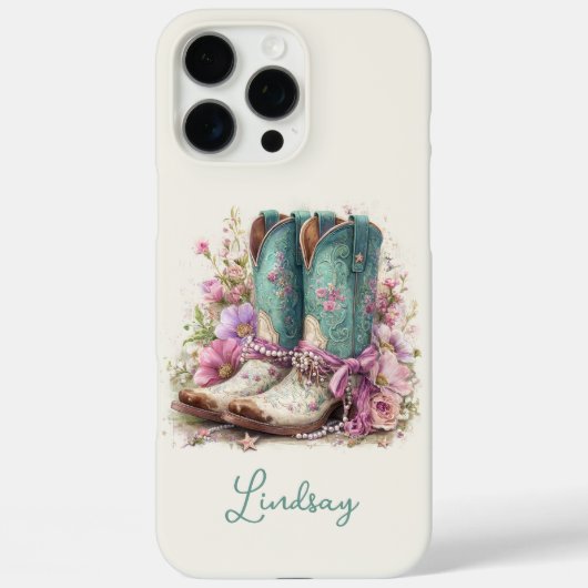Elegante Teal-Stiefel mit Blumen monogrammiert Case-Mate iPhone Hülle (Rückseite)