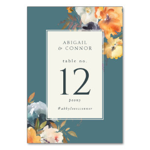 Elegante Teal Terrakotta Navy Boho Floral Tischnummer