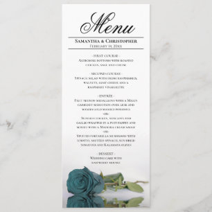 Elegante Teal Türkis Rose Weiße Rückseite Hochzeit Menükarte