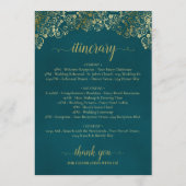 Elegante Teal- und Gold-Hochzeitsbegrüßung & Zeitp Programm (Rückseite)