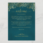 Elegante Teal- und Gold-Hochzeitsbegrüßung & Zeitp Programm (Vorderseite)