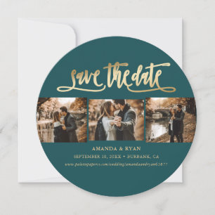 Elegante Teal- und Gold-Hochzeitsfoto Save The Date
