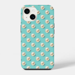 Elegante Teal- und Perlen-iPhone-Hülle iPhone 14 Hülle