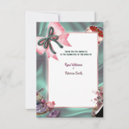 Elegante Teal- und Rosé-Blumen-Hochzeit-Dankeskart Dankeskarte