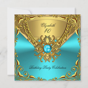Elegante Tealblaue Juwel Gold Geburtstagsfeier Einladung
