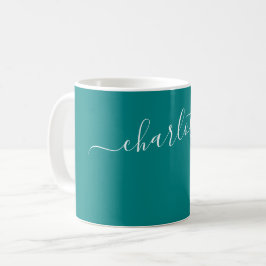 Elegante Tealfarben Moderne Name Personalisiert Kaffeetasse
