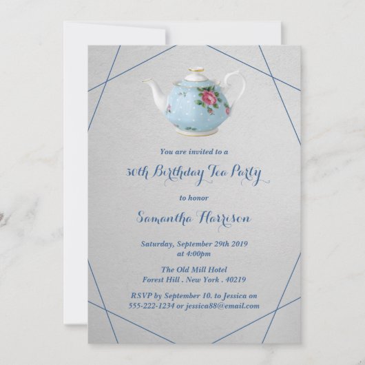 Elegante Teapot Birthday Tea Party Einladung (Vorderseite)