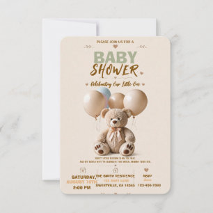 Elegante Teddy-Bär-Baby-Shower-Einladung Karte