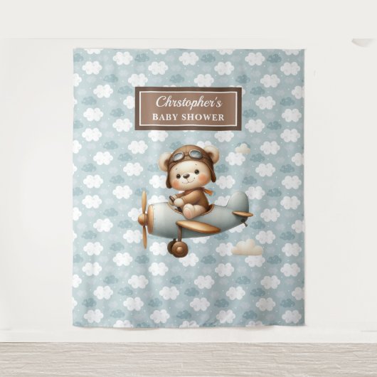 Elegante Teddy Bär Pilot Baby Dusche Wanddekor Wandteppich (Vorderseite)