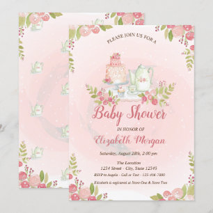 Elegante Teekanne Blumen Baby Shower Einladung