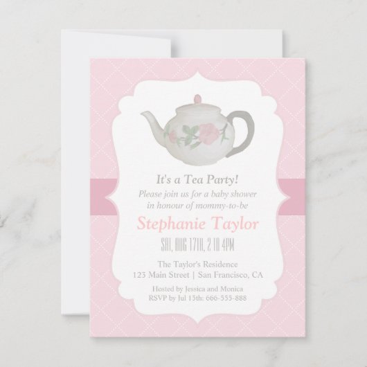 Elegante Teekanne Tea Party Kinderdusche Einladung (Vorderseite)