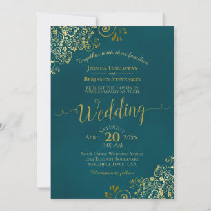 Elegante teelackierte Hochzeit mit goldener Kallig Einladung