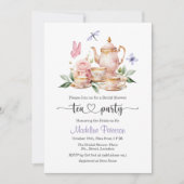 Elegante Teeparty-QR-Code-Schmetterling-Junggesell Einladung (Vorderseite)