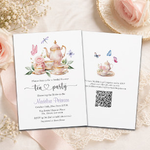 Elegante Teeparty-QR-Code-Schmetterling-Junggesell Einladung