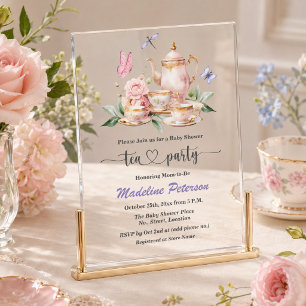 Elegante Teeparty-Schmetterlinge Baby Shower  Acryleinladungen
