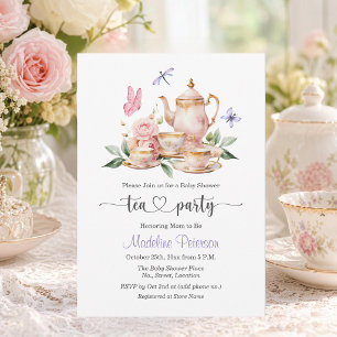 Elegante Teeparty-Schmetterlinge Baby Shower  Einladung