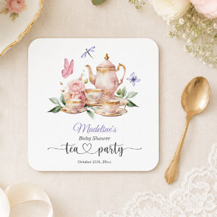 Elegante Teeparty-Schmetterlinge Baby Shower Rechteckiger Pappuntersetzer