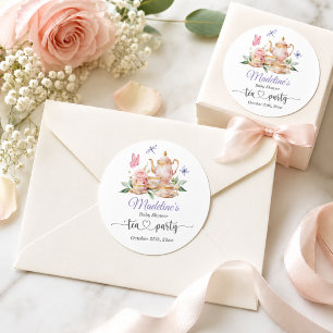 Elegante Teeparty Schmetterlinge Baby Shower Runder Aufkleber