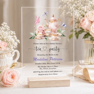 Elegante Teeparty-Schmetterlinge Brautparty Acryleinladungen