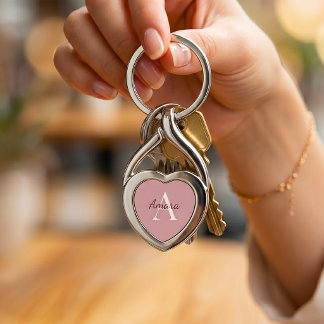 Elegante Teerosa-Pink-Monogramm-Herz Schlüsselanhänger
