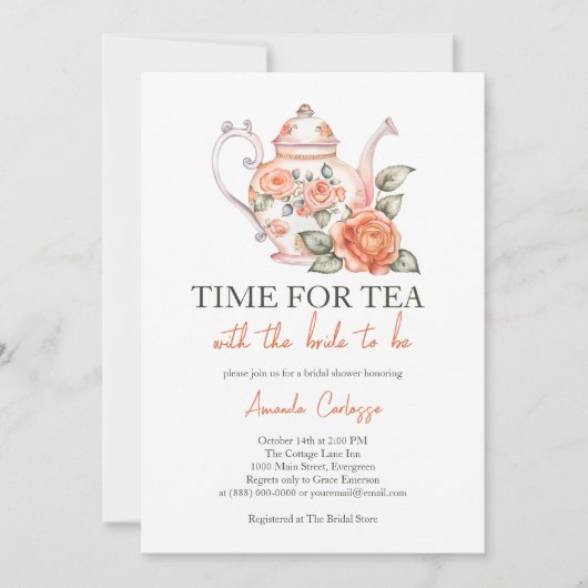 Elegante Teezeit mit dem Bride-Brautparty Einladung (Vorderseite)