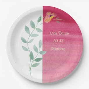 Elegante Teller aus rosafarbenem Blumenpapier