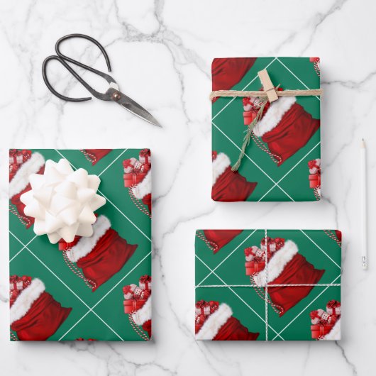 Elegante Template Christmas Pine Tree Green Gesche Geschenkpapier Set (Vorderseite)