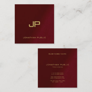 Elegante Template Gold Text Monogram Burgundy Red Quadratische Visitenkarte