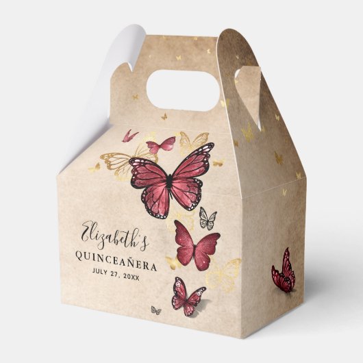 Elegante Template Gold und Burgundy Butterfly Geschenkschachtel (Vorderseite)