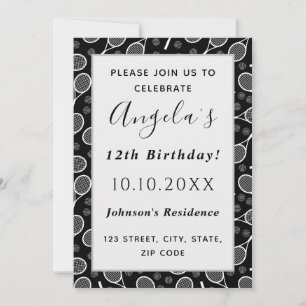 Elegante Tennis Rackets Balls Spieler Geburtstagsp Einladung