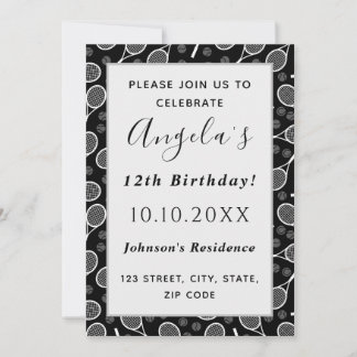Elegante Tennis Rackets Balls Spieler Geburtstagsp Einladung