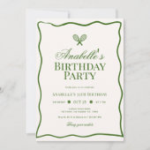 Elegante Tennis Themenkid oder erwachsene Geburtst Einladung (Vorderseite)