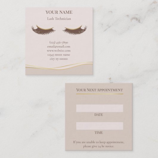Elegante Termin Karte für Wimperntechnikerinnen (Vorne/Hinten)