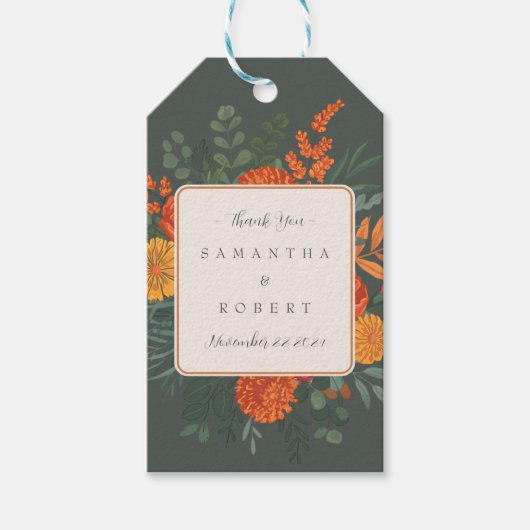 Elegante Terracotta Aquamarin Fall Florale Border  Geschenkanhänger (Vorderseite)