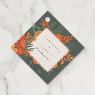 Elegante Terracotta Aquamarin Fall Florale Border Geschenkanhänger