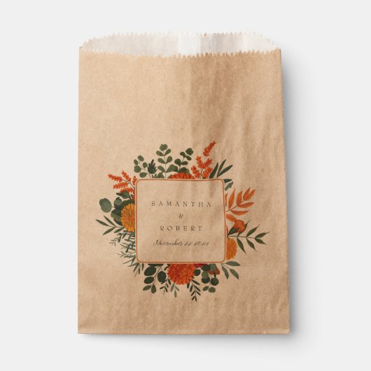 Elegante Terracotta Aquamarin Fall Florale Border Geschenktütchen (Vorderseite)