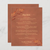 Elegante Terracotta Blätter Budget Wedding Menu (Vorne/Hinten)