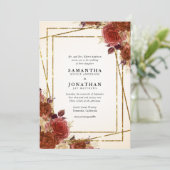 Elegante Terracotta Blume Gold Glitzer Hochzeit Einladung (Stehend Vorderseite)