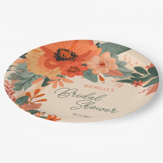 Elegante Terracotta Brautparty Pappteller (Schrägansicht)